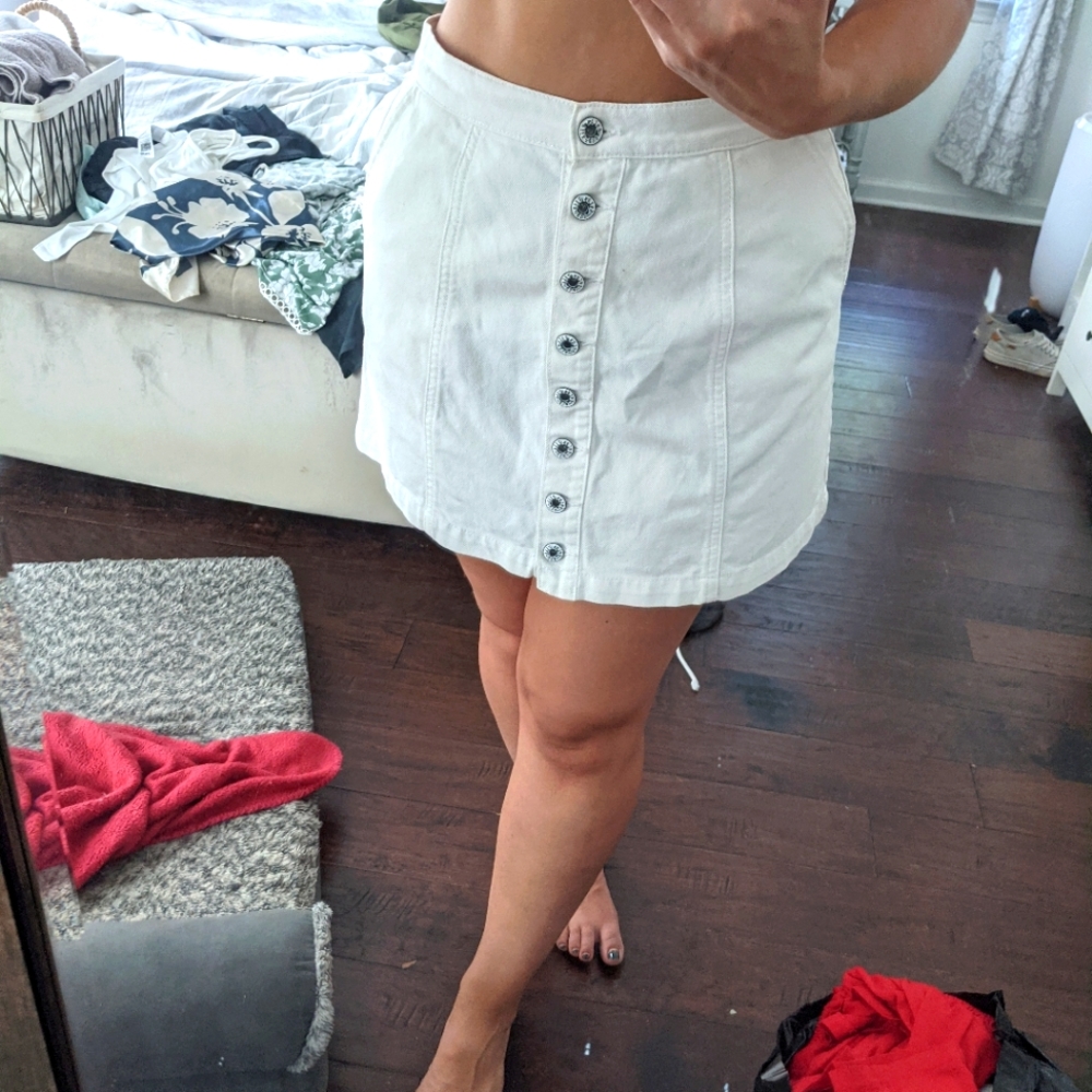 White denim mini skirt